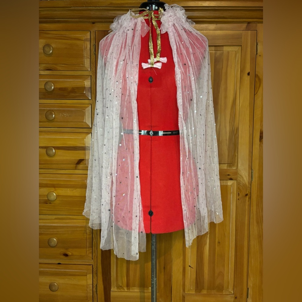 Pink Tulle Star & Gem Cape: Girls Party Dress-up Halloween